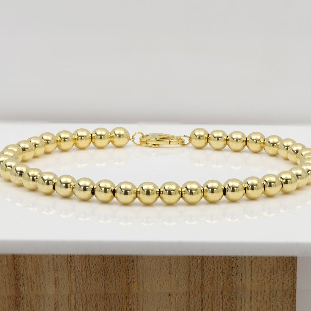 14k Bead Ball Chain Bracelet Made in Italy Real 14k Yellow Gold Beads 5mm